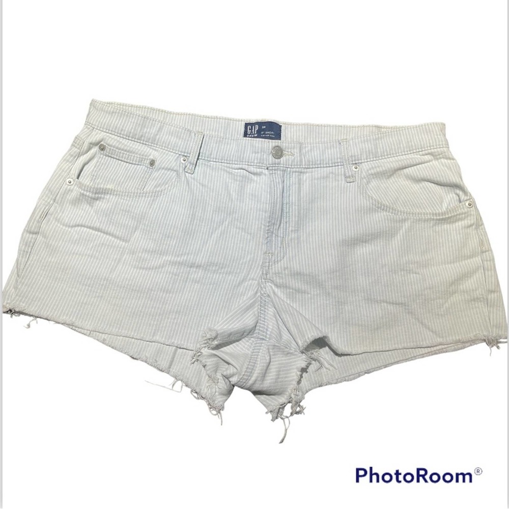 GAP Jean Shorts Blue & White Pinstripe Fringe